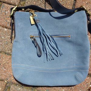 Blue suede & leather Coach crossbody bag